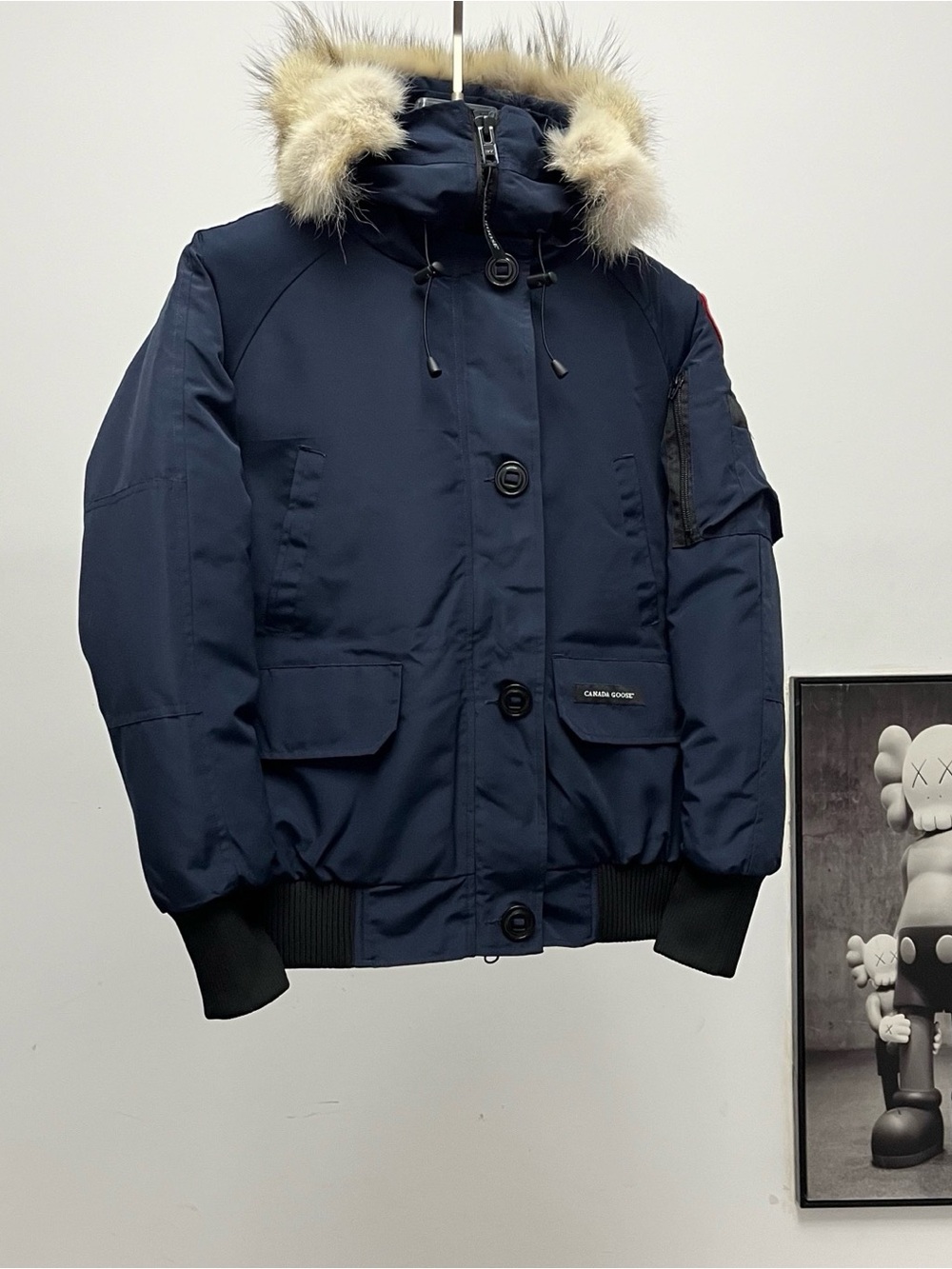 Canada Goose Navy Hooded Puffer Jacket with Fur Trim